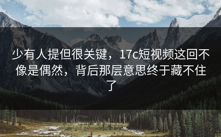 少有人提但很关键，17c短视频这回不像是偶然，背后那层意思终于藏不住了